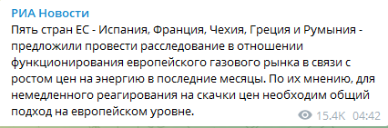 Пять стран ЕС требуют немедленного расследования резкого скачка цен на газ