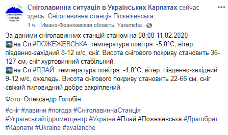 Скриншот Facebook страницы Снеголавинная ситуация в Украинских Карпатах