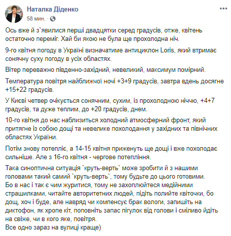 Скриншот Facebook-страницы Натальи Диденко