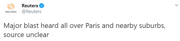 В Париже прогремел мощный взрыв. Власти назвали причину. Скриншот: Ройтерс в Твиттере