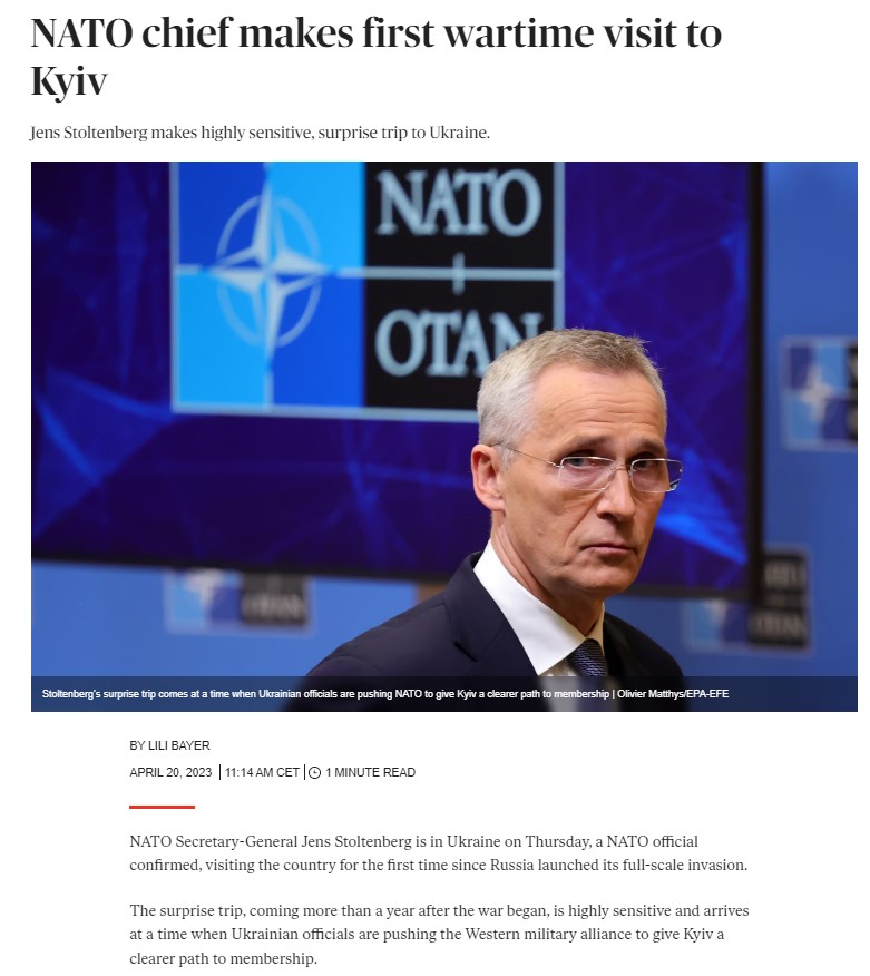 Politico про візит генсека НАТО до Києва