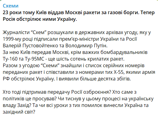 РФ обстрілює Україну отриманими за борги по газу ракетами