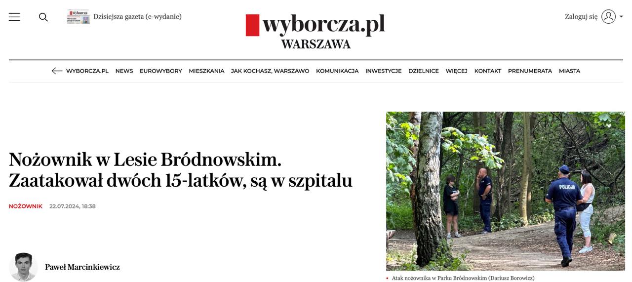 Снимок заголовка в Gazeta Wyborcza